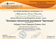 Сертификат о прохождении обучения на международном мастер - классе 2014 год